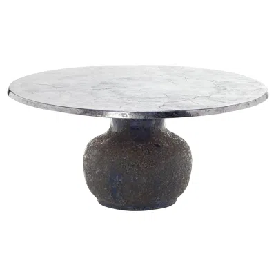 Pre-owned Gervasoni Moon 36 Round Table With Blue Ceramic Base & Cast Aluminium Top