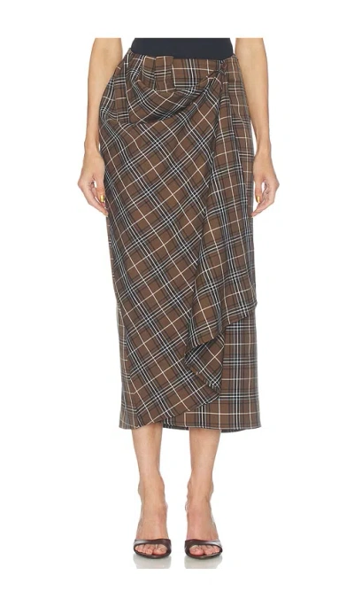 Gestuz Aleya Highwaist Skirt In Green Olive Check