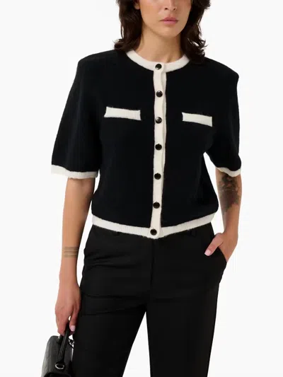 Gestuz Alpha Contrast Cardigan In Black/ivory