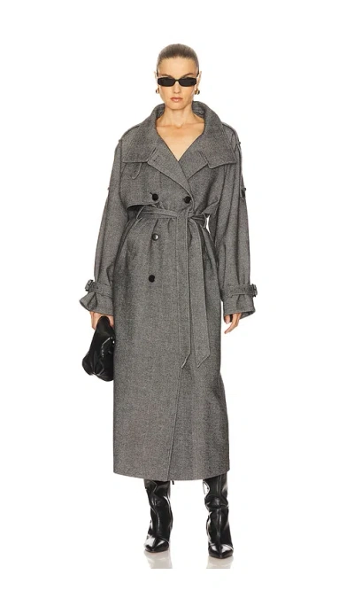 Gestuz Herringbone Belted Coat In Gray