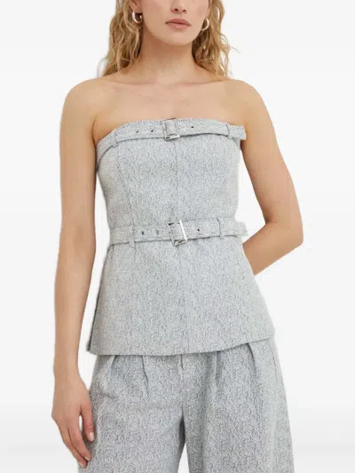 Gestuz Belted Strapless Top In Gray