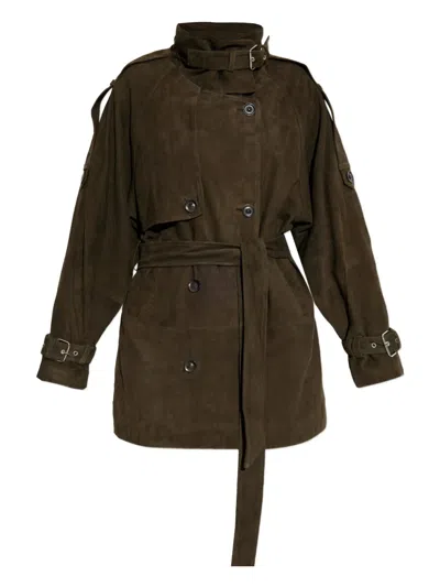 Gestuz Belted Suede Jacket In Brown