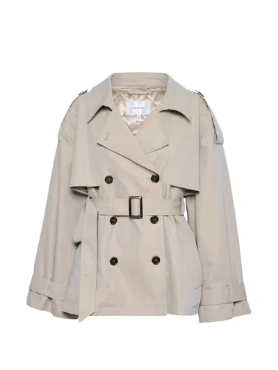 Gestuz Birdiegz Double-breasted Trench Coat In Neutral