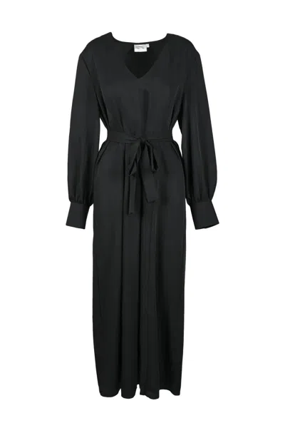 Gestuz Black V-neck Polyester Midi Dress
