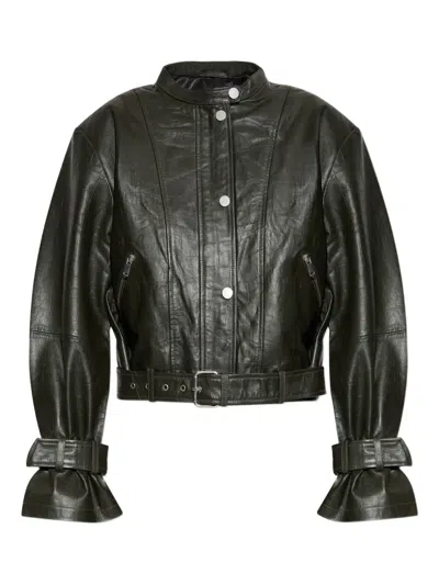 Gestuz Buckle-detail Leather Jacket In Green