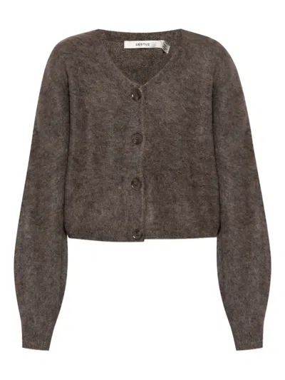 Gestuz Button-front Fluffy Cardigan In Brown