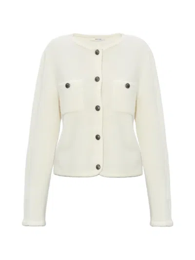 Gestuz Buttoned Chest-pocket Cardigan In White