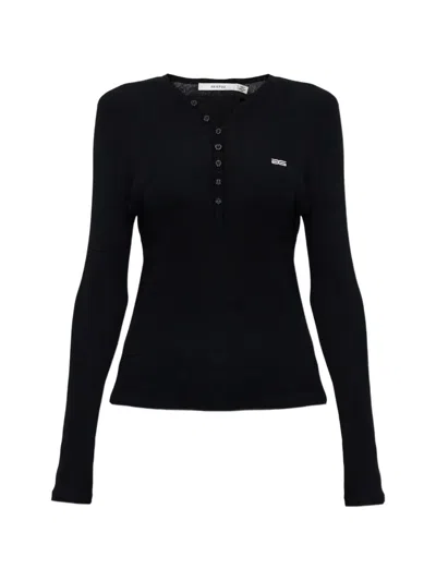 Gestuz Buttoned Ribbed Top In Black