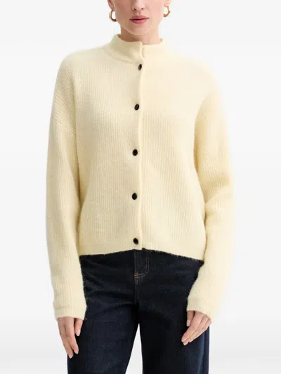 Gestuz Button-up Ribbed Cardigan In Neutral