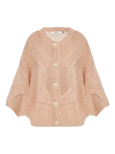 Gestuz Cable-knit Button Cardigan In Gold