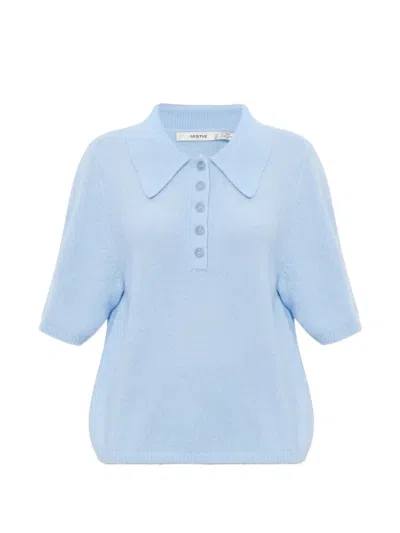 Gestuz Collared Polo Top In Blue
