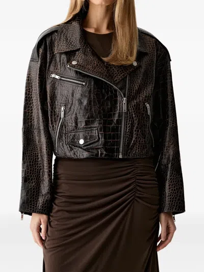 Gestuz Croc-effect Leather Jacket In Brown