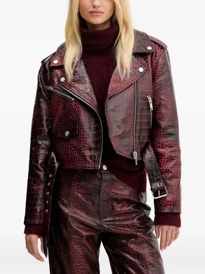 Gestuz Crocodile-effect Biker Jacket In Red