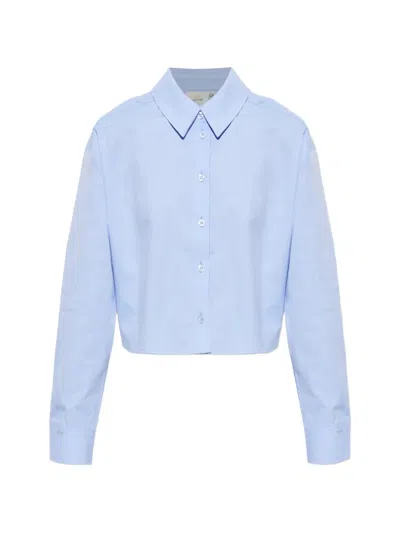 Gestuz Cropped Long-sleeve Shirt In Blue
