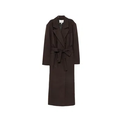 Gestuz Double-breasted Belted Coat In Brown