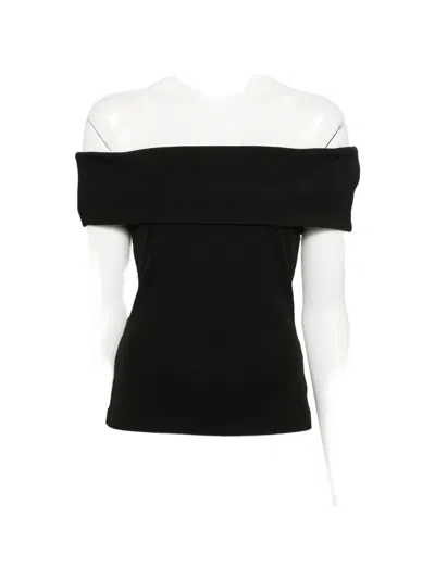 Gestuz Drew Off-shoulder Ribbed-knit Top In Black