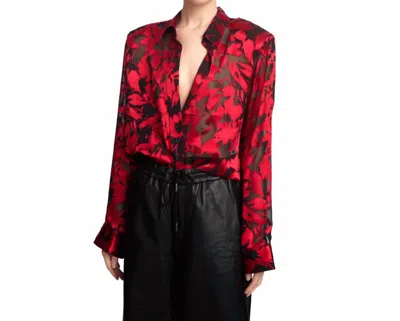 Gestuz Elvagz P Silk Shirt In Red Leaves In Multi