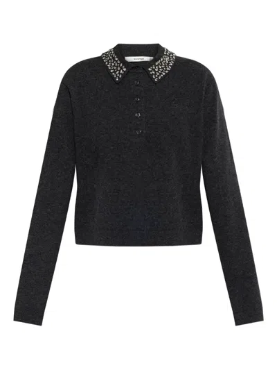 Gestuz Embellished-collar Knitted Top In Gray