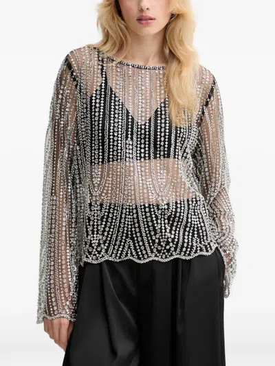 Gestuz Embellished Long-sleeved Top In Silver