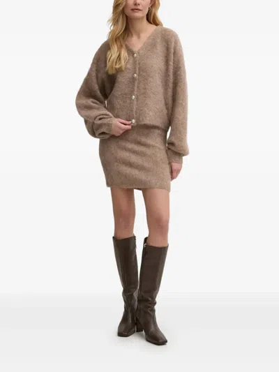 Gestuz Faux-pearl-button Alpaca-blend Cardigan In Brown
