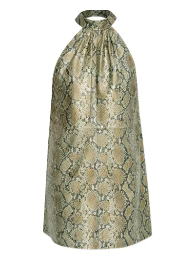 Gestuz Feliza Snakeskin Halterneck Dress In Green
