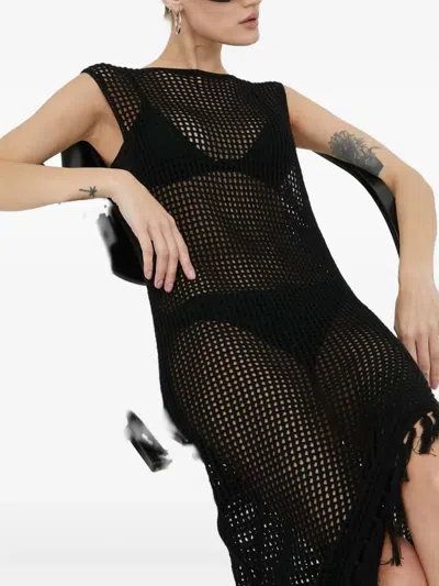 Gestuz Fringed Openwork Dress In Black