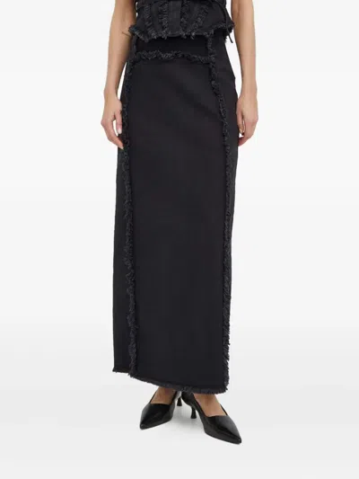 Gestuz Fringed Slit Skirt In Black