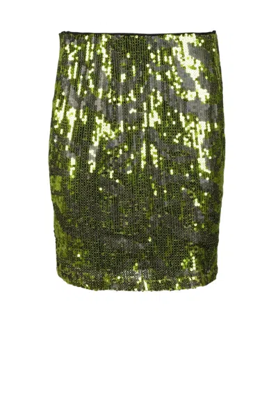 Gestuz Green Sequined Polyester Mini Skirt In Grey