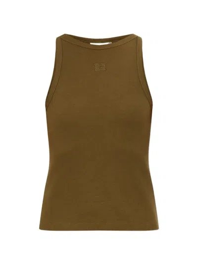 Gestuz Gzdrew Ribbed-knit Logo-embroidered Top In Brown