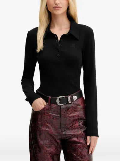 Gestuz Gzdrew Ribbed-knit Long-sleeve Polo Shirt In Transparent