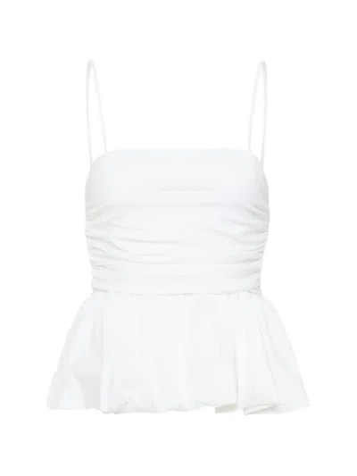 Gestuz Gzerin Ruched Peplum Cotton Blouse In White