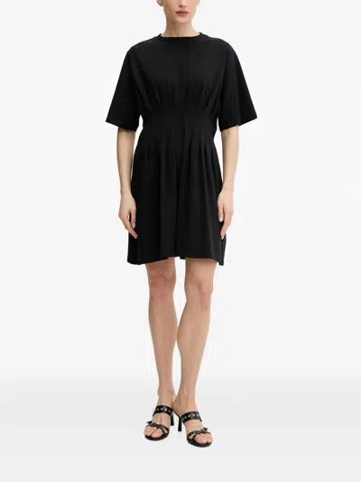 Gestuz Gzinez Pleated-waist Short-sleeve Mini Dress In Black