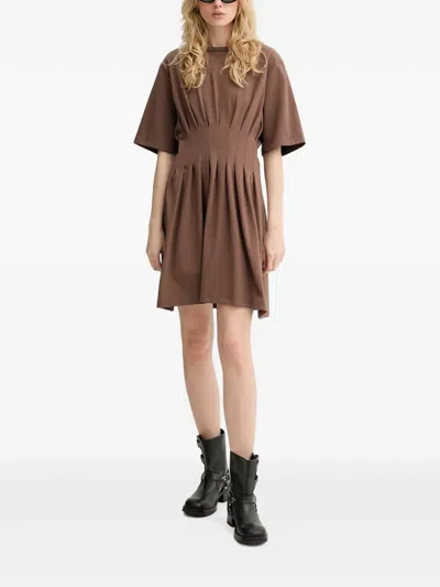 Gestuz Gzinez Pleated-waist T-shirt Mini Dress In Brown
