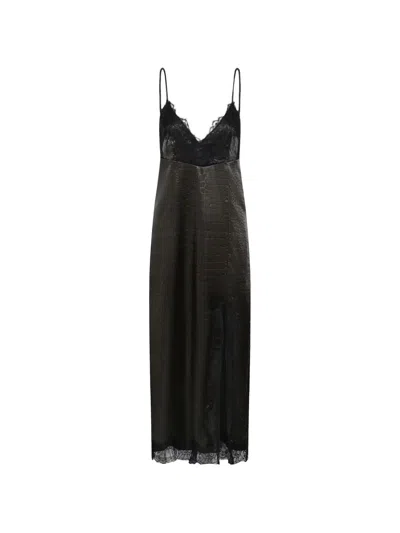 Gestuz Gzleata Crocodile-effect Lace-trim Midi Dress In Black