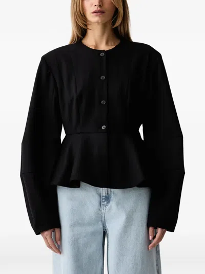 Gestuz Gzpaula Peplum-hem Long-sleeve Jacket In Black