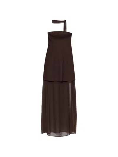 Gestuz Gzraya Sheer-panel Strapless Maxi Dress In Brown