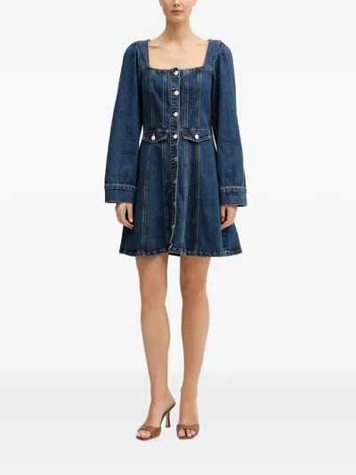 Gestuz Gzsamia Button-up Denim Mini Dress In Blue