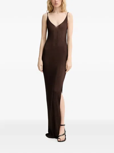 Gestuz Gzsilvi Ribbed-knit Side-slit Maxi Dress In Brown