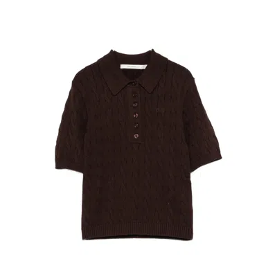 Gestuz Gzthilla Cable-knit Polo Top In Brown