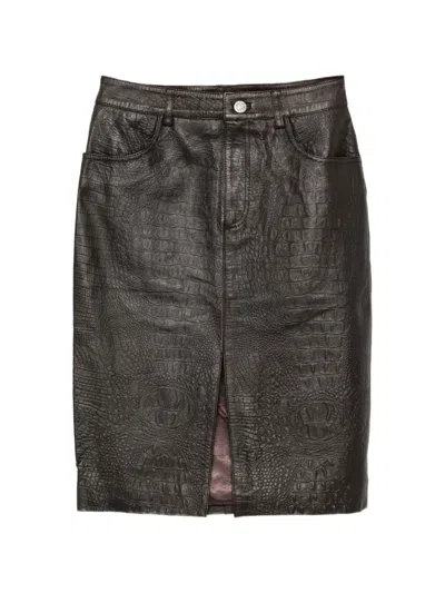 Gestuz Gztori Croc-effect Leather Midi Skirt In Brown