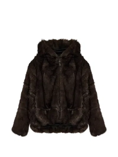 Gestuz Gzvenka Hooded Faux-fur Jacket In Brown