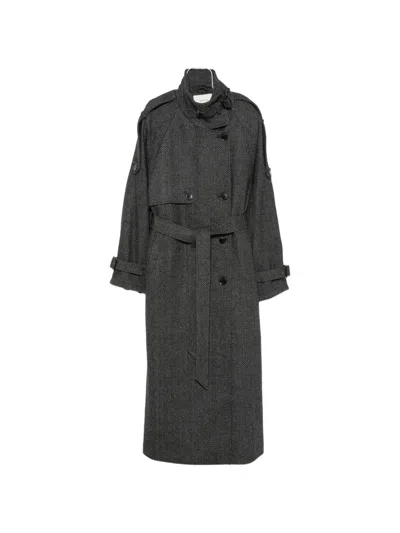 Gestuz Herringbone Belted Coat In Gray