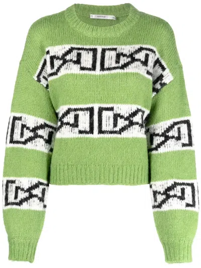 Gestuz Intarsia-knit Crew-neck Jumper In Green