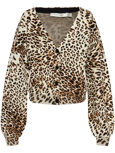 Gestuz Leopard Print Cardigan In Beige