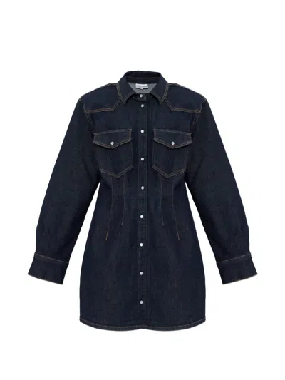 Gestuz Long-sleeved Chest-pocket Mini Dress In Black