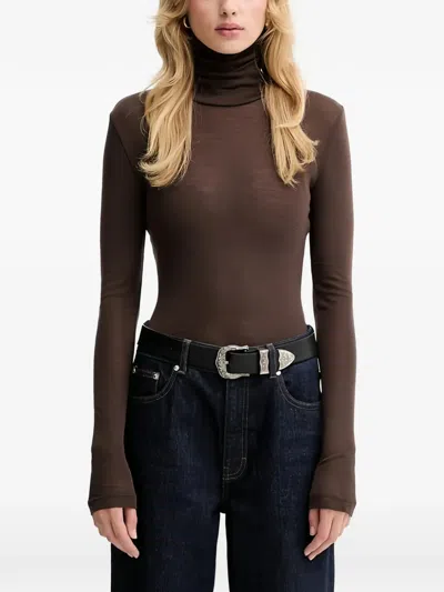 Gestuz Long-sleeved Roll-neck Top In Brown