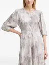 Gestuz Marble-print Puff-sleeve Midi Dress In Gray