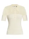 Gestuz Mesh-panel Ribbed Polo Top In Neutral