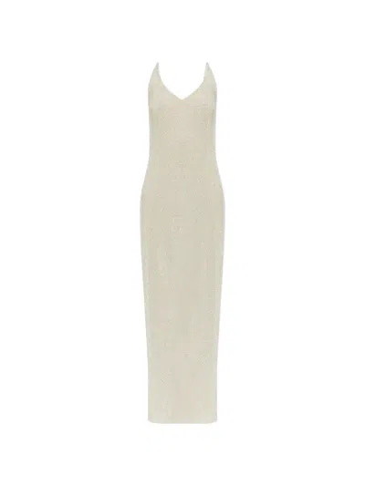Gestuz Metallic-effect Side-slit Dress In Neutral