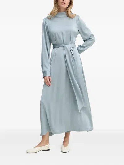 Gestuz Mock-neck Belted Midi Dress In Blue